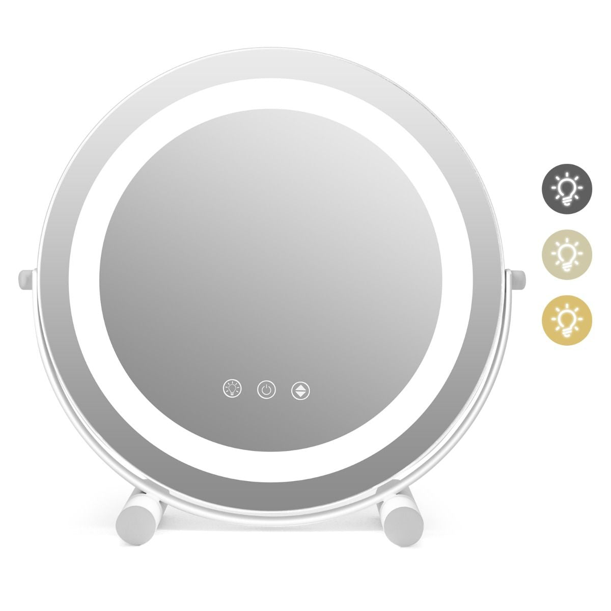 Specchio Da Toeletta Con Luci Luminosità Regolabile Controllo Tattile Intelligente, Specchio Rotondo Da 30Cm Bianco