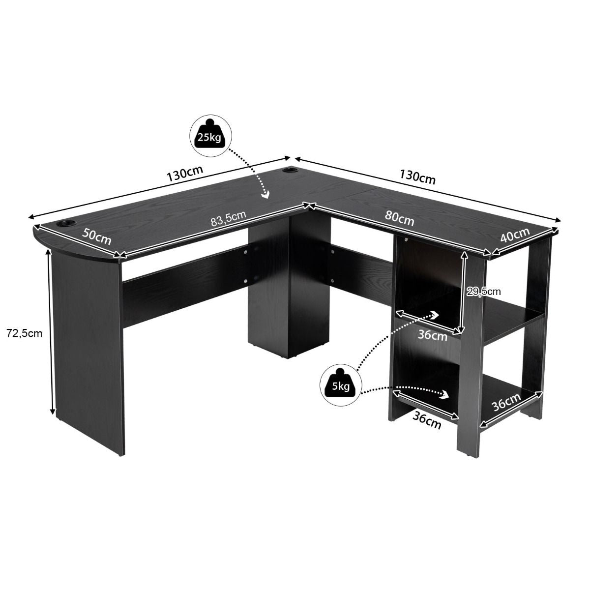 Scrivania per Computer a Forma Di L Con 2 Mensole Aperte, Scrivania Angolare Salva Spazio per Casa E Ufficio Nero