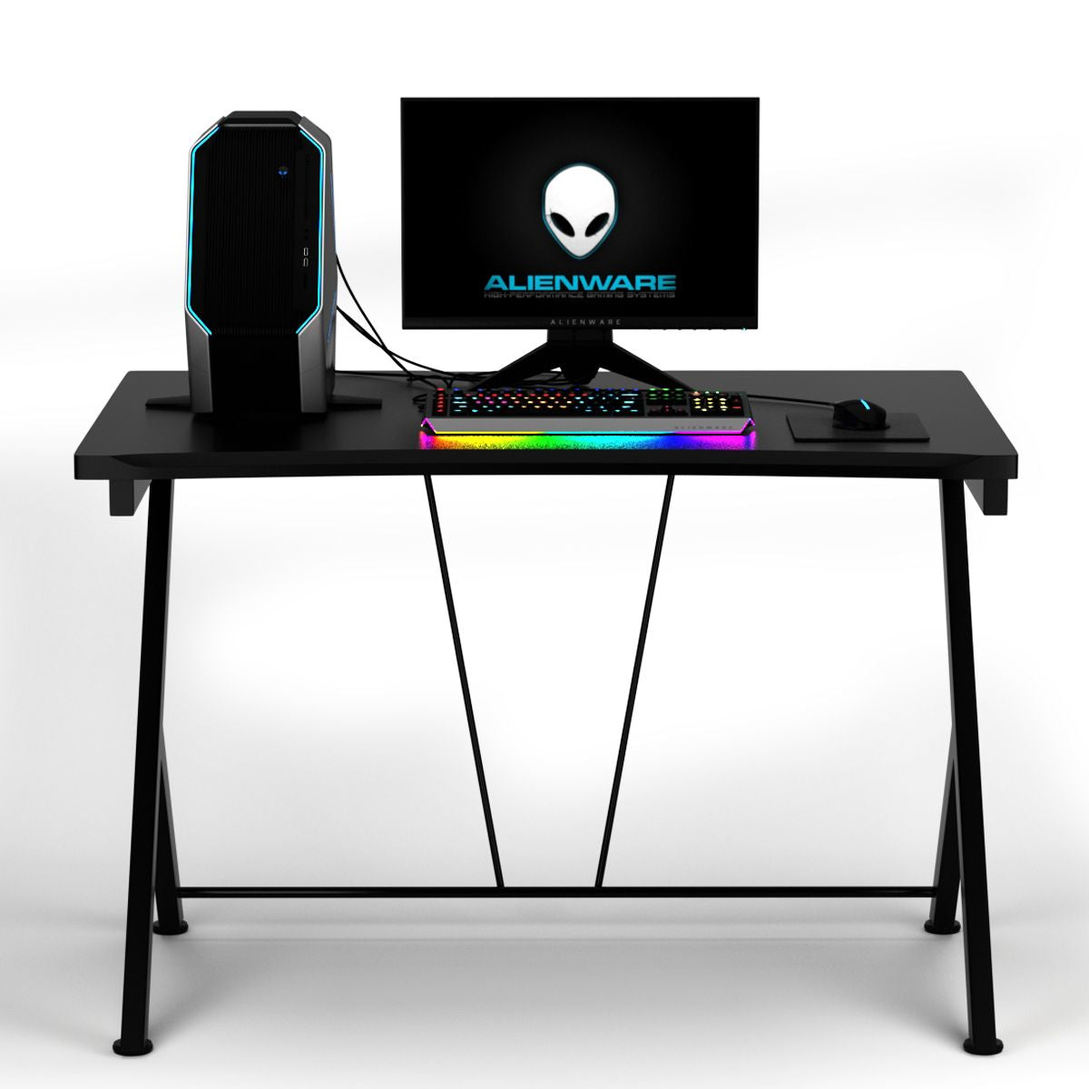 Scrivania Gaming Ergonomica Da 116Cm, Scrivania Multiuso per PC Con Struttura in Metallo Nero